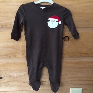 Pottery Barn Kids 0-3 Months brown long sleeve pajamas/ one piece Santa